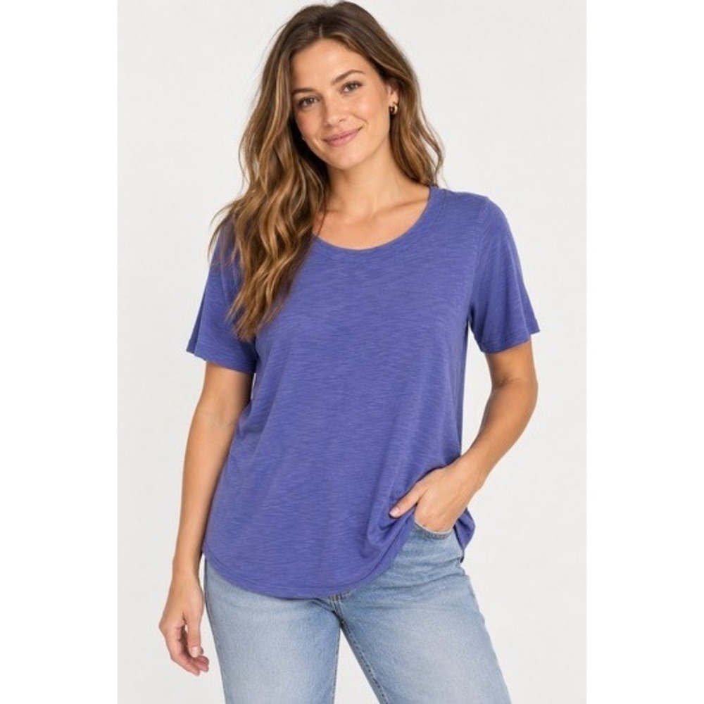 J. Jill Purple Pima Slub Elbow Sleeve Tee Scoop Neck Cotton Top Small